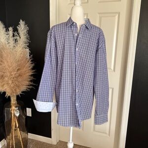 QUIETI Men 100% Fine Cotton Shirt Purple/Blue Contrasting Cuffs/Collar 
size XL